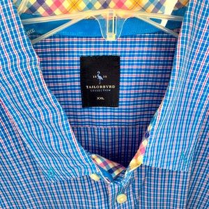 TailorByrd Button Down shirt Men’s 2XL blue/pink and multicolor roll up cuffs
